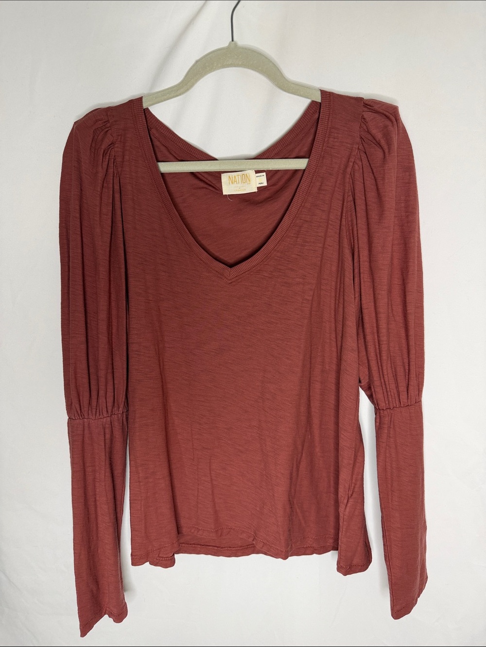 Nation Rust V-Neck Long Sleeve Top